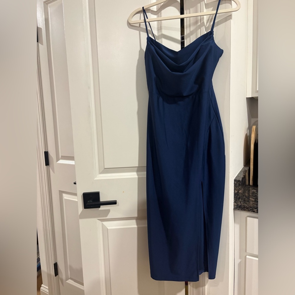 Windsor Navy Midi Dress with Spaghetti Straps